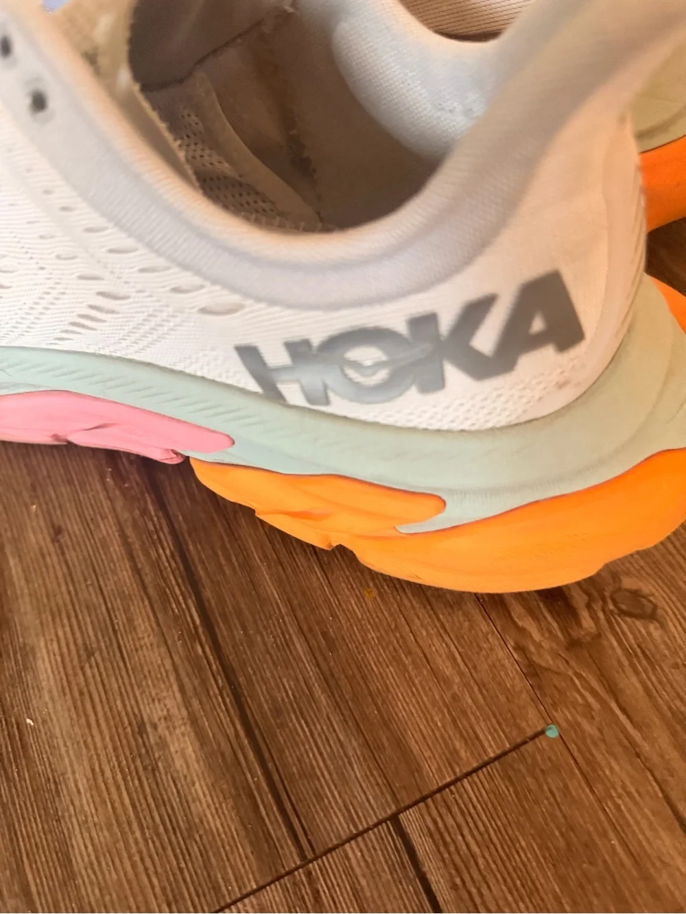 HOKA Clifton Edge Men's White/Pink/Orange/Gray Lace-Up Low Top Rubber Sneaker